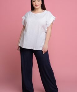 ΜΠΛΟΥΖΑ ΜΟΝΟΧΡΩΜΗ ΜΕ ΓΥΡΙΣΜΑ ΣΤΑ ΜΑΝΙΚΙΑ ΛΕΥΚΟ PLUS SIZE