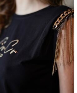 Alternative view of ΜΑΥΡΟ T-SHIRT ΜΕ ΧΡΥΣΗ ΑΛΥΣΙΔΑ